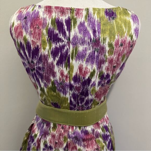 nwt Retro Floral Fit-n-flare Dress size US 0 Cotton Green Bow Belt - Picture 5 of 13